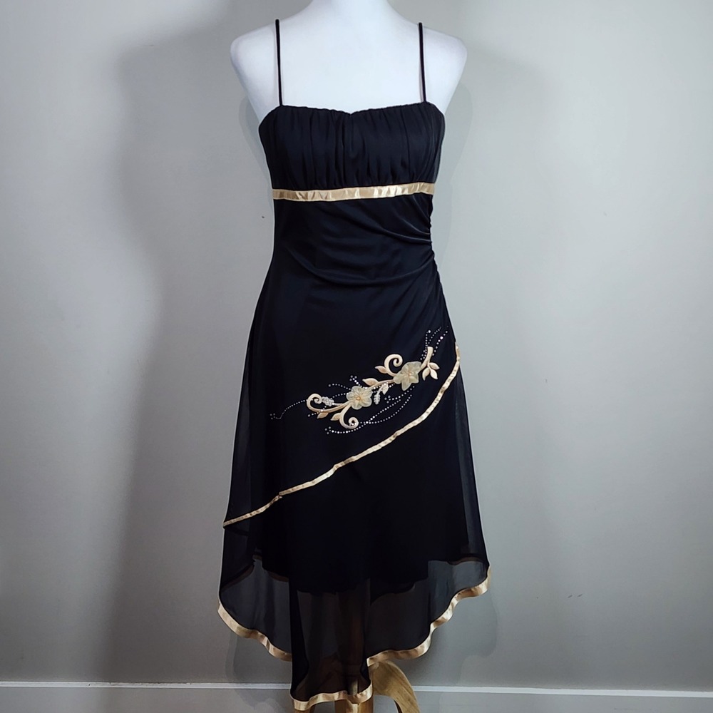 Y2K Cocktail Dress Womens 10P Black Floral Formal Event Party Fairy Whimsigoth